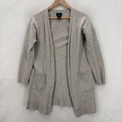 Halogen Cardigan Sweater Womens XL Gray Wool Cashmere Blend Open Front Pockets