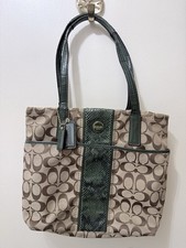 Coach F1361-F25706 Beige Green Python Stripe Snake Purse Shoulder Bag Tote Y2K