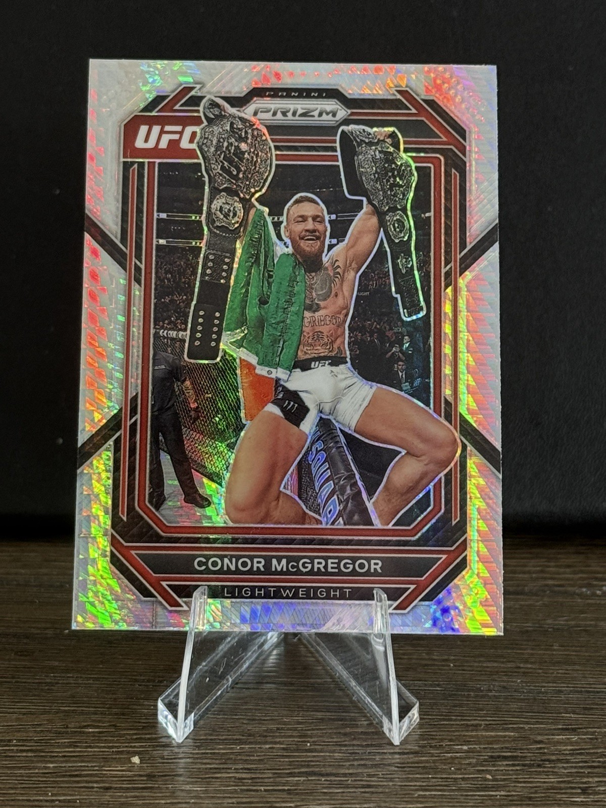 Conor McGregor 2023 Panini Prizm UFC Silver Prizm #125 Double Championship Belts