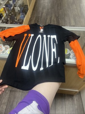 Vlone Black Orange LS thermal Shirt TTS SMALL 100% Authentic NWT/auth Logo