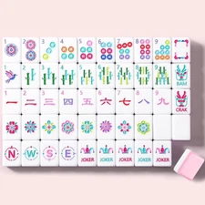 American Mahjong Game Set, 160 Pink Layered Mah Jong Tiles with Tile Bag, Gift-R