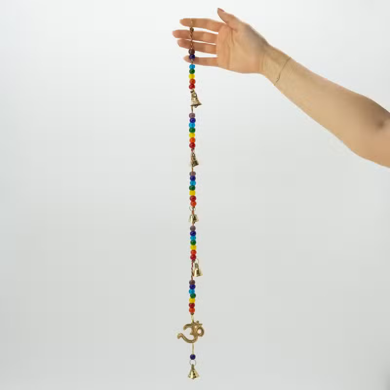 OM Chakra Beads String Bells 53cm - Indian Brass Bell Chimes - Wind Windchimes