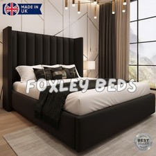 Ottoman Bed Winged Plush Velvet New York Divan Storage Double & King Size Bed Uk