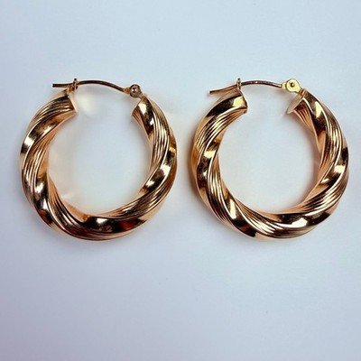 14K massive Gelbgold Jacmel Mauritius 24mm Twist strukturierte Creolen JCM