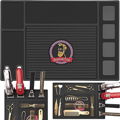 BarberTop Barber Mat Magnetic Organizer   4-Slot Clipper Tray, Anti-Slip Pad