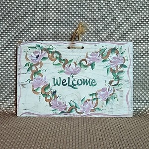 Vintage Welcome Sign Hand-painted PA Dutch Wood Weathered