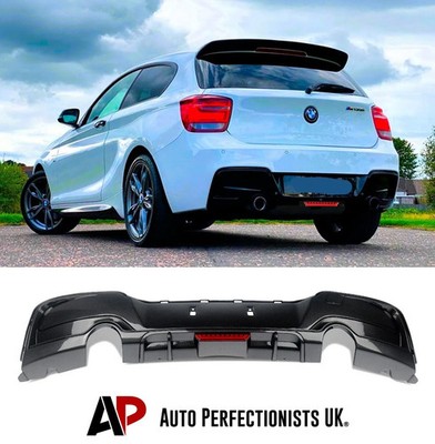For BMW 1 Series F20 F21 PRE-LCI Gloss Black Rear Diffuser Lip M135i M140i W/LED