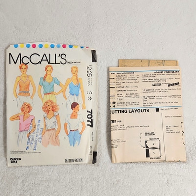 McCalls 7077 Sewing Pattern UNCUT PETITE Tops Vintage 1980s Easy