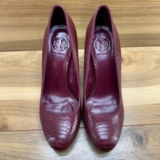 Tory Burch Red Snake Embossed Pumps 6.5 M Round Toe Dressy Office Modern Heels