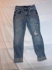 Judy Blue Jeans Womens 7/28 Boyfriend Fit High Rise Distressed Cuffed Denim Blue