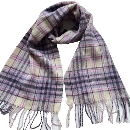 James Pringle Scarf 100% Pure New Wool Purple Plaid Rectangle 11" x 60" New