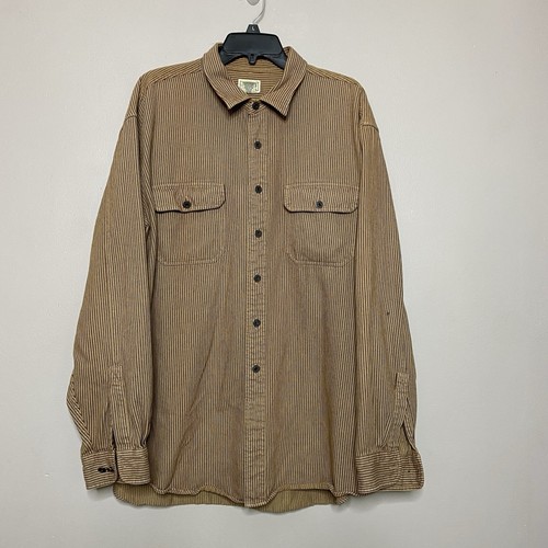 Vintage LL Bean Brown Striped Button Up Shirt Long Sleeve Men’s Size XL Polo
