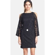 Adrianna Papell Cold Shoulder Lace Shift Dress Black Sz 10