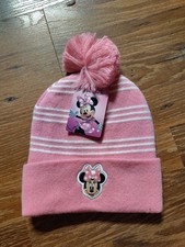 Disney Minnie Beanie Pink White Stripes NWT