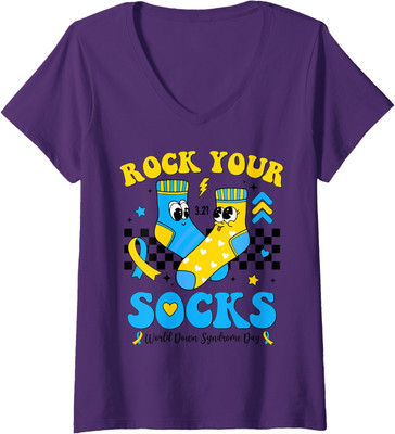 Rock Your Socks World Down Syndrome Awareness Ladies' V-Neck Tshirt