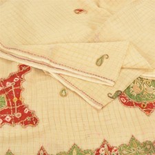 Sanskriti Vintage Cream Sarees Blend Silk Hand Beaded Craft Fabric Premium Sari