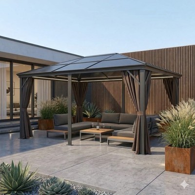 Gartenpavillon Pergola mit festem Dach Terrassenüberdachung Tamuros 3,6 x 4,8  m
