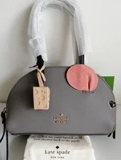 New Kate Spade Grey multi Cat’s Meow Mouse Cowhide LEATHER BAG Free charm