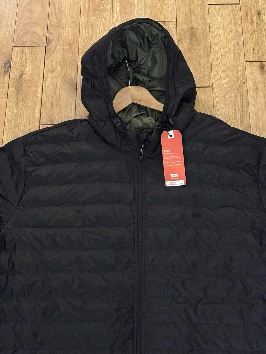 Levi’s Performance Hooded Puffer Jacket Quilted Black 5XL Thermore Ecodown NEW