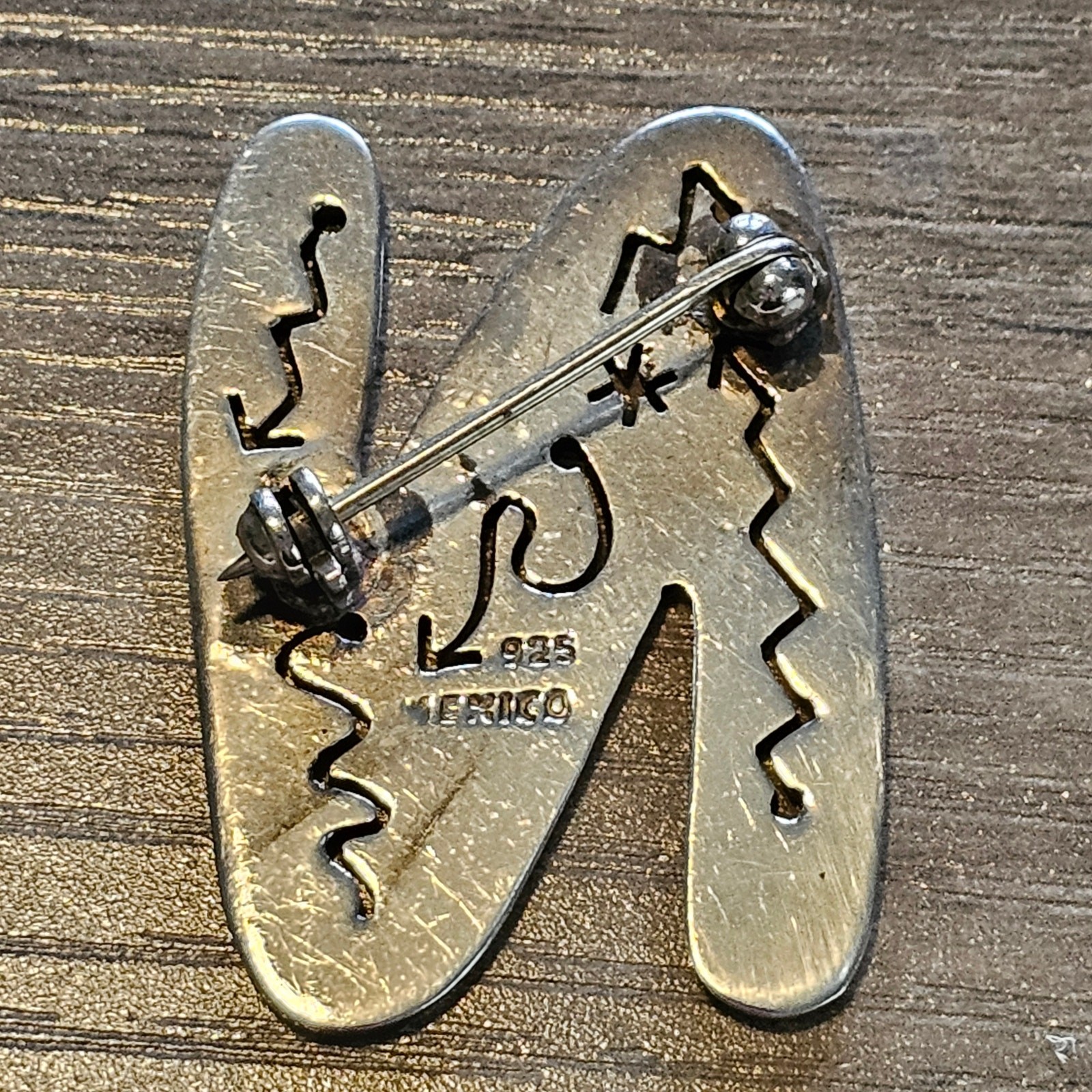 Vintage Sterling Silver Alpaca Mexico Zig Zag Letters N or Z Brooch with Arrows