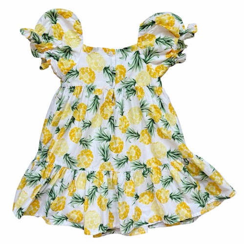 Janie & Jack Summer Pineapple Puff Sleeve Dress Girls Size 4 Tropical Hawaiian
