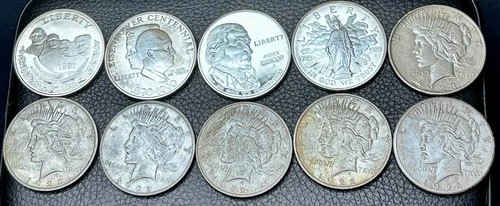 4 Comm Proof 90% & 6 Peace Dollars 1922-23 1/2 Tube 90% Silver Priced Below Melt