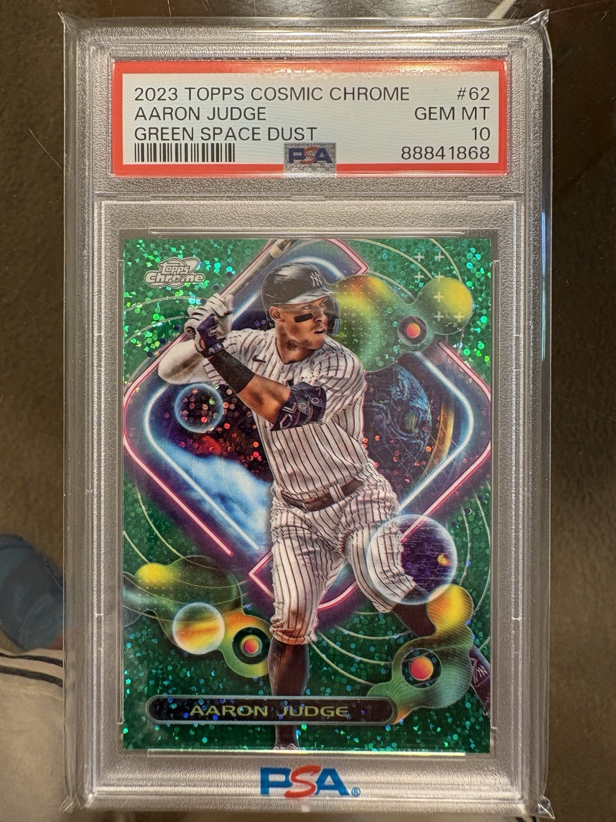 2023 Topps Cosmic Chrome Aaron Judge #62 Green Space Dust Refractor /75 PSA 10