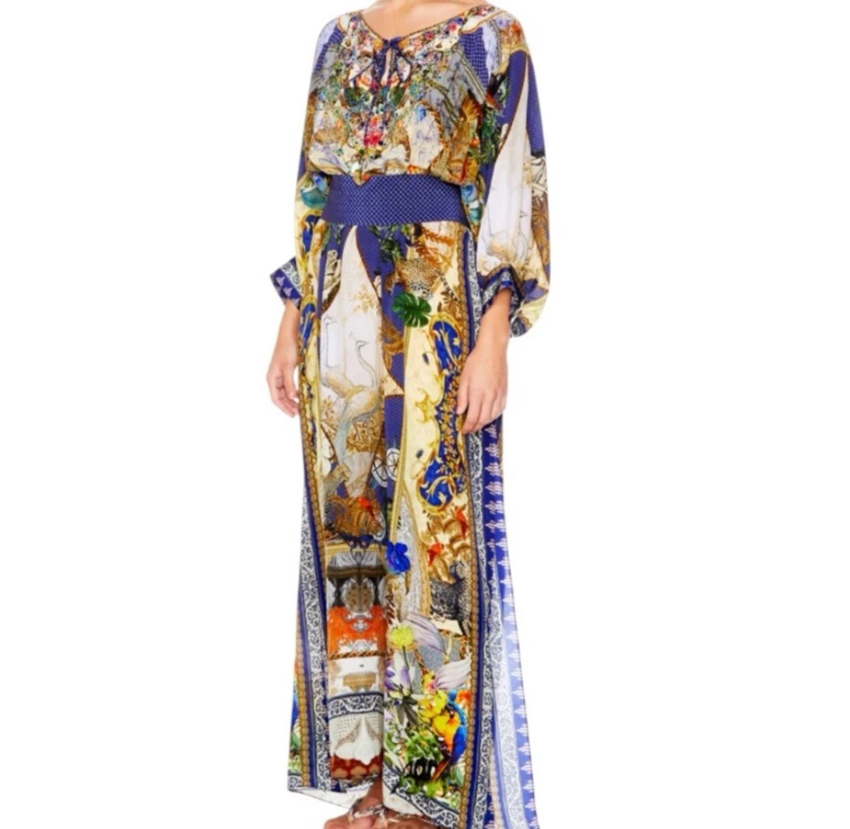 CAMILLA ШЕЛК КАФТАН КРИСТАЛЛ УКРАШЕННЫЙ РОСКОШНОЕ ДЛИННОЕ ПЛАТЬЕ FRANK RYTHM И БЛЮЗ - Изображение 2 из 4