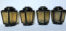  Vtg Glass Shades Hexagonal Amber Black Diamond Pattern 6" Street Lamp 
