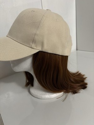 Adjustable Beige Baseball Cap/W Straight Auburn Shoulder Length Hair Wig NWOT