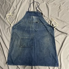 Vintage Faded Pocket Blue Denim Heavyweight Workwear Apron USA Custom Sz 22x29