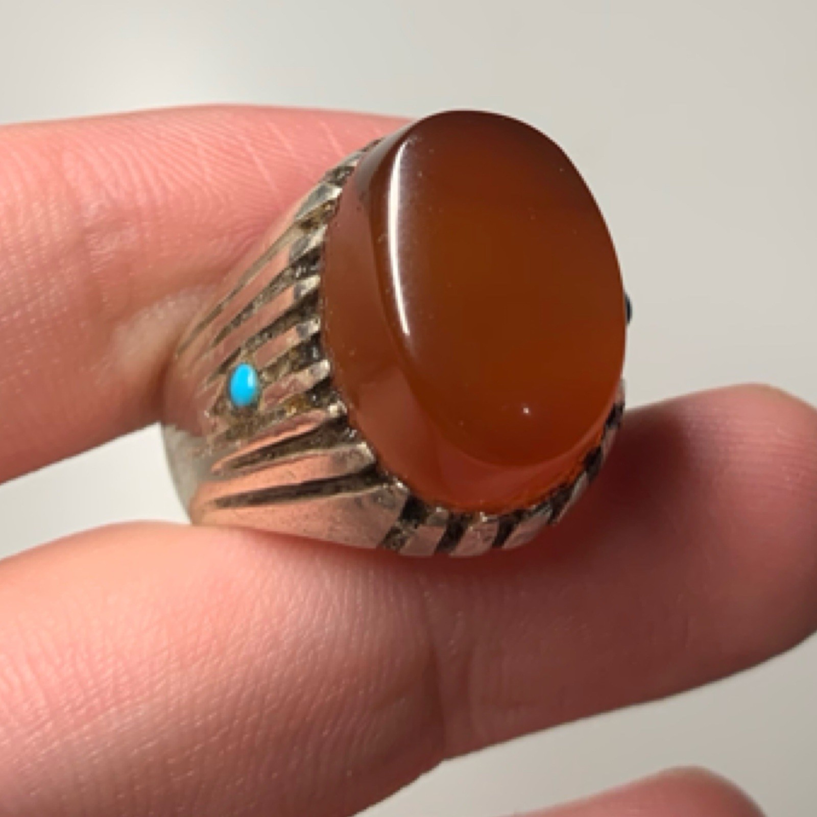 Vintage Solid Silver Ring with Exquisite Agate Tu… - image 3