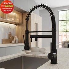 Matt Black Pull Out Kitchen Mixer Tap Dual Spout Spray Mono Swivel Single Lever
