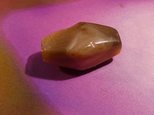 ANCIENT INDOTIBETAN PYU 8 SIDED BANDED BICONE AGATE BEAD 14.4-8.3 MM HIGH LUSTRE