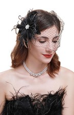 1920s Flapper Fascinator Mesh Face Veil Headband Bridal Wedding Tea Party Top