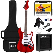 39in Full Size Beginner Electric Guitar Starter Kit W/case, Strap, 10w Amp, Stri
