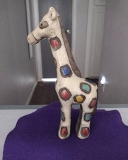 Vtg The Fenix Raku Patchwork Pottery Giraffe Figurine Handmade South Africa 8.5"