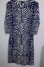 J McLaughlin Navy Ivory Zebra Stripe Print Tie Waist 3/4 Sleeve Sheath Dress XS