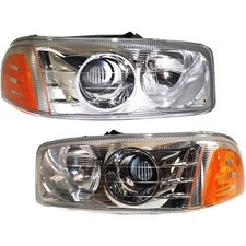 Lh Rh Headlights For Gmc Sierra 1500 2001-2006 Halogen With Bulbs C3 Denali