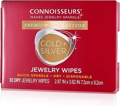 CONNOISSEURS Premium Edition Jewelry Wipes for Gold & Silver Jewelry - 30 Pack