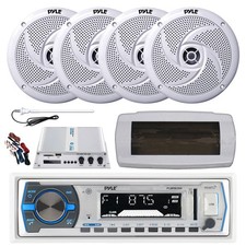 Pyle Bluetooth Marine Radio, Cover, Antenna,Amp w/Kit, 4x 8'' 320W White Speaker