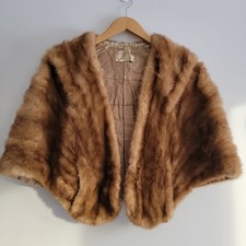 Luxurious Tan Real Mink Fur Shawl Shrug Cape Wrap Stole Vintage