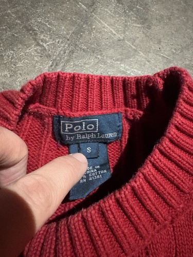 Polo Ralph Lauren Cable-Knit Sweater Sz Youth Small Red Crewneck Cotton - Picture 6 of 9