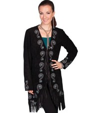 Scully Western Jacket Womens Studs Fringe Embroidered Suede F0_l165