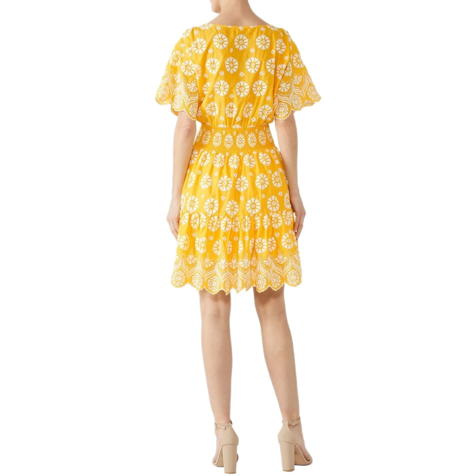 Abito estivo ricamato floreale Tory Burch giallo bianco taglia 4