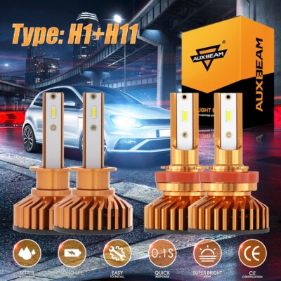 AUXBEAM H1+H11 104W LED Headlight Bulbs High Low 6500K For Kia Optima 2008-2015
