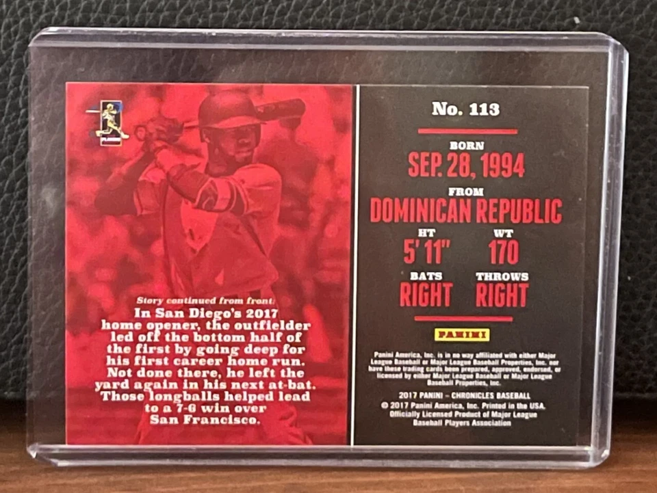 2017 Chronicles GOLD Manuel Margot RC 124/399 #113 San Diego Padres - Image 2 of 2
