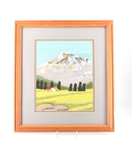 Vintage Framed Needlepoint Needlework Embroidered Landscape Mountain Scene 15x13