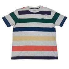 Vintage 90s Guess Striped Spell Out T Shirt Multicolor Grey Mens Small