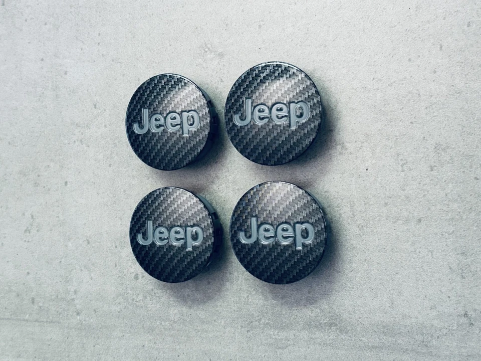 Jeep Wrangler Gray & Black Carbon Fiber Wheel Center Cap x4 Set OEM 52090401AA - Imagem 2 de 3